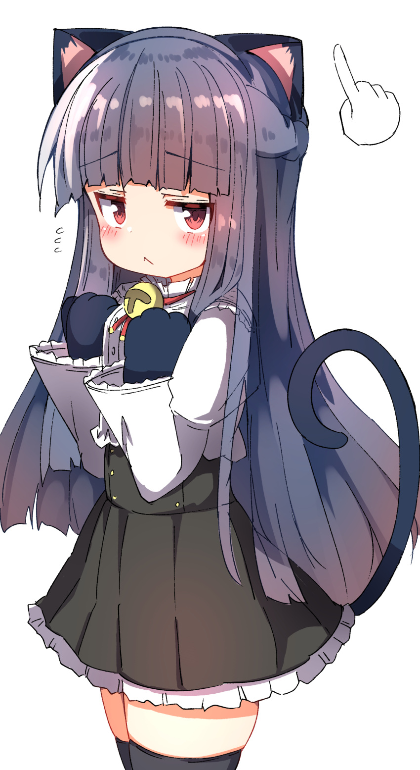 1girl, :<, absurdres, animal_ears, animal_hands, bangs, bell, black_gloves