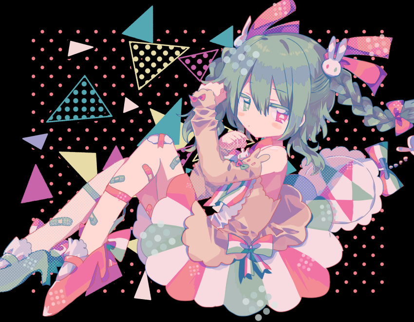 1girl, bandaid, bandaid_on_leg, bangs, bow, braid, closed_mouth, detached_sleeves
