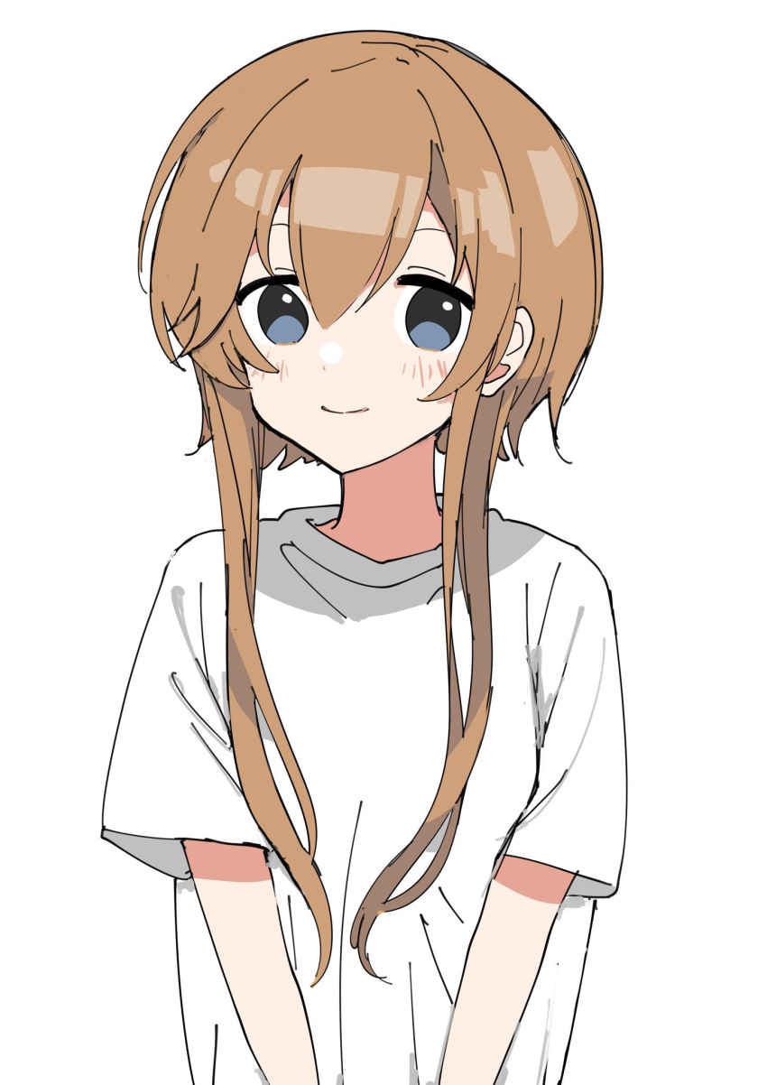 1girl, alternate_costume, blue_eyes, brown_hair, closed_mouth, eyebrows_visible_through_hair, hair_between_eyes, highres