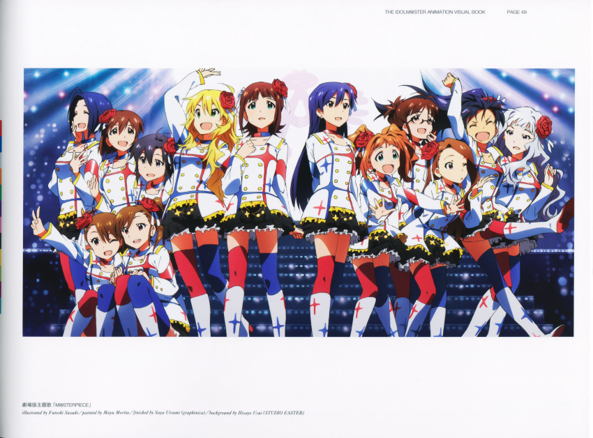 6+girls, :d, ;d, ^_^, absurdres, akizuki_ritsuko, amami_haruka, arm_up