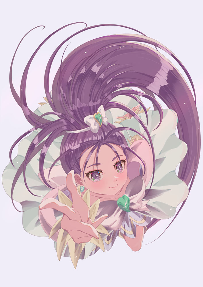 1girl, aikawa_yousuke, arm_warmers, blue_dress, brooch, cure_windy, dress, earrings