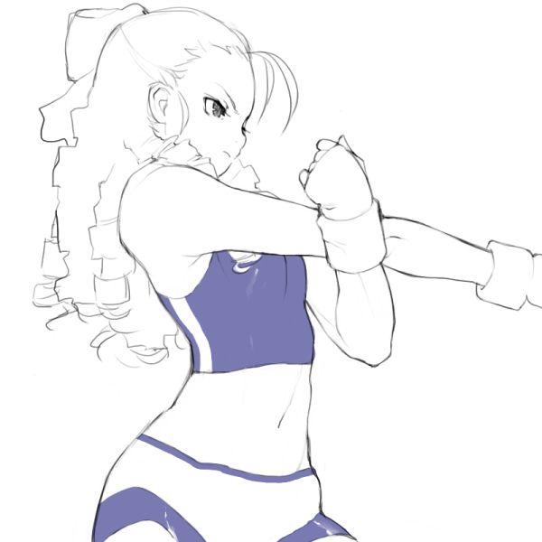 bike_shorts, drill_hair, fingerless_gloves, gloves, kanzuki_karin, ringlets, street_fighter, street_fighter_zero_iii, stretch