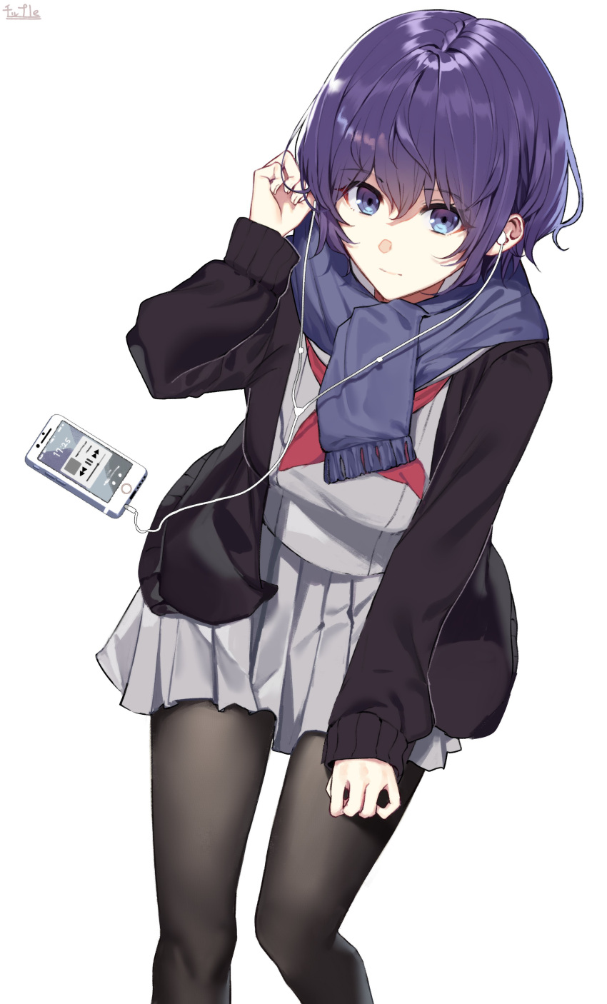 1girl, absurdres, asahina_mafuyu, black_cardigan, black_legwear, black_pantyhose, blue_eyes, blue_scarf