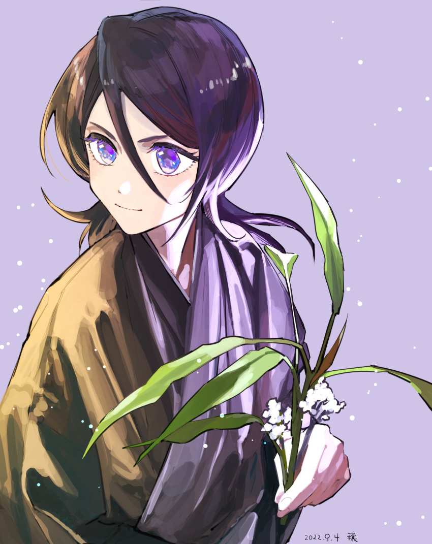 1boy, 1girl, bangs, bleach, brown_kimono, closed_mouth, commentary, dated