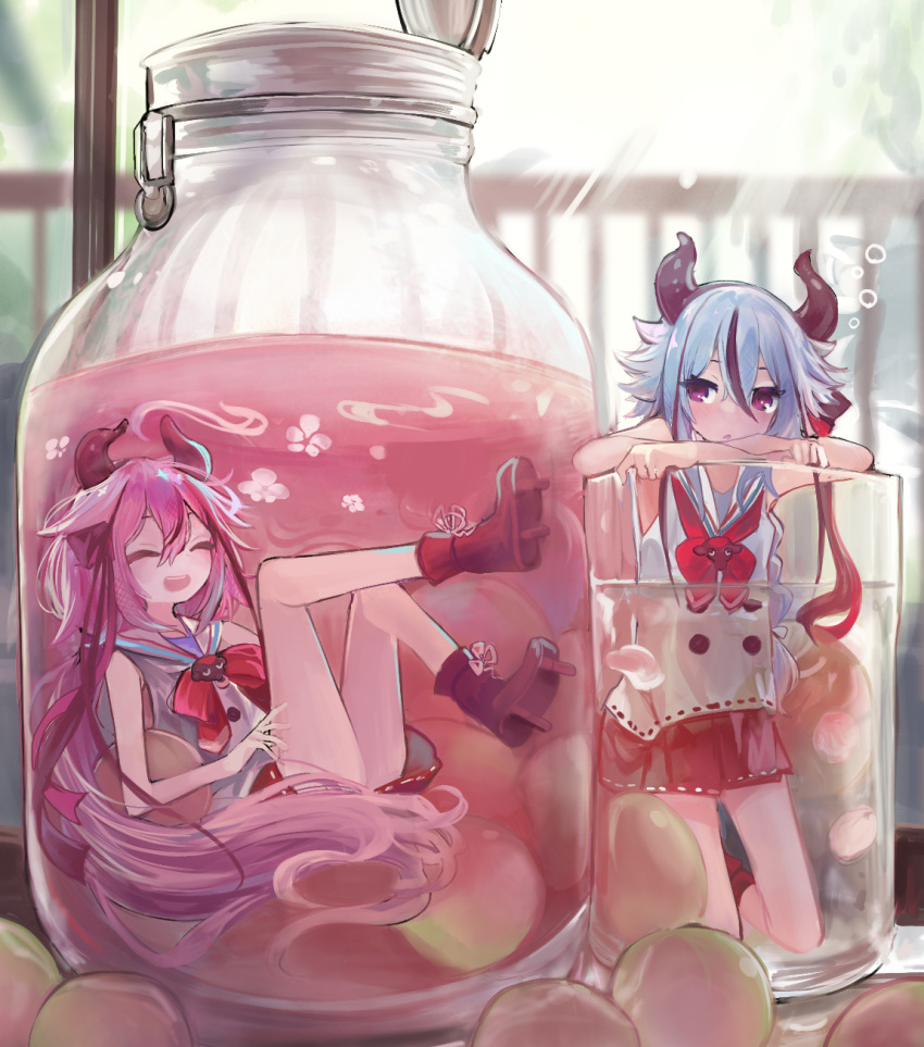 2others, ^_^, bangs, boots, braid, closed_eyes, crossed_arms, cup