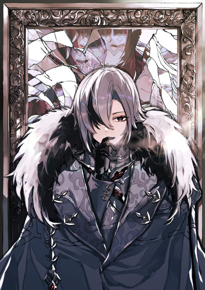 1boy, 1girl, absurdres, arlecchino_(genshin_impact), bangs, black_eyes, black_gloves, black_hair