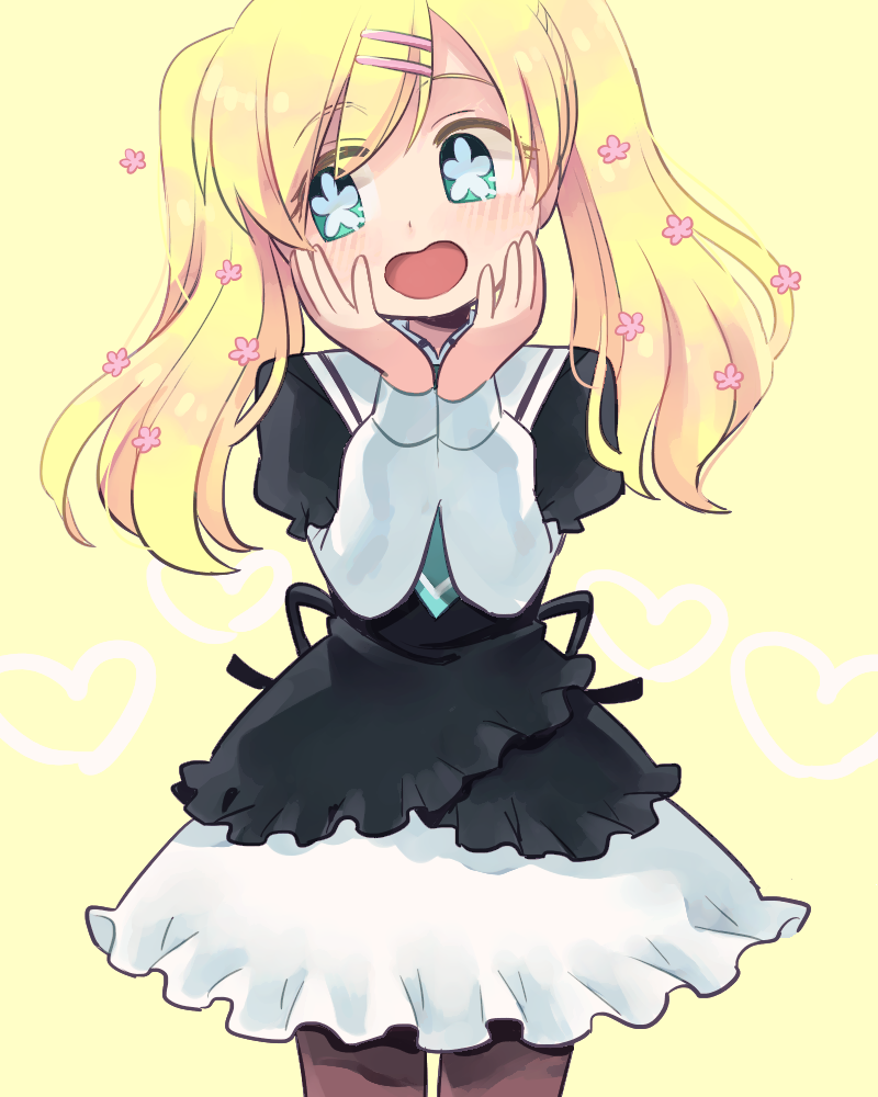 1girl, blonde_hair, blue_eyes, cordelia_glauca, cowboy_shot, dress, flower, frilled_dress