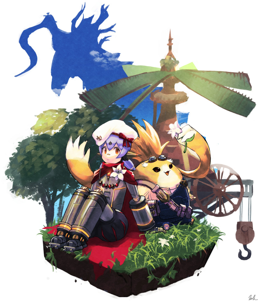 1girl, :d, absurdres, android, bangs, beret, black_shorts, capelet