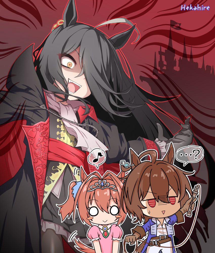 ..., 3girls, aged_down, agnes_tachyon_(umamusume), ahoge, alternate_hair_length, alternate_hairstyle, animal_ears
