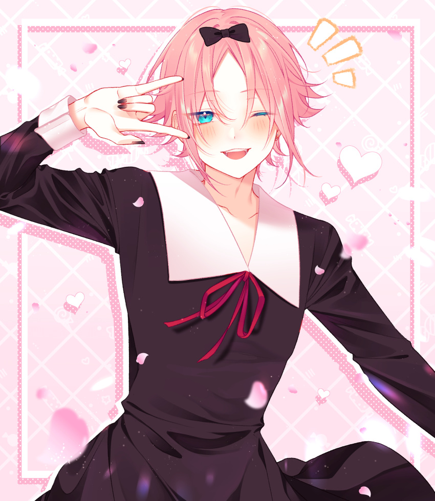 1boy, absurdres, black_bow, black_dress, blue_eyes, bow, crossover, dress