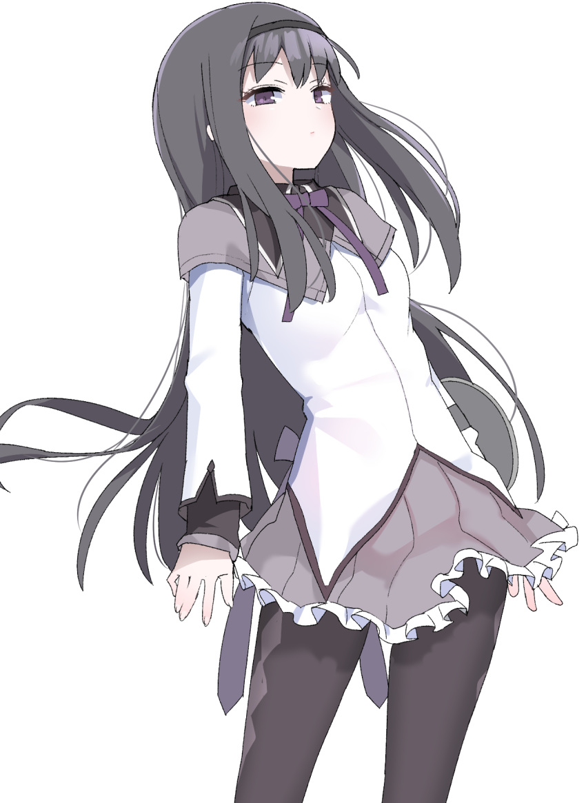 1girl, akemi_homura, akitokage, black_hair, black_hairband, black_pantyhose, breasts, cowboy_shot