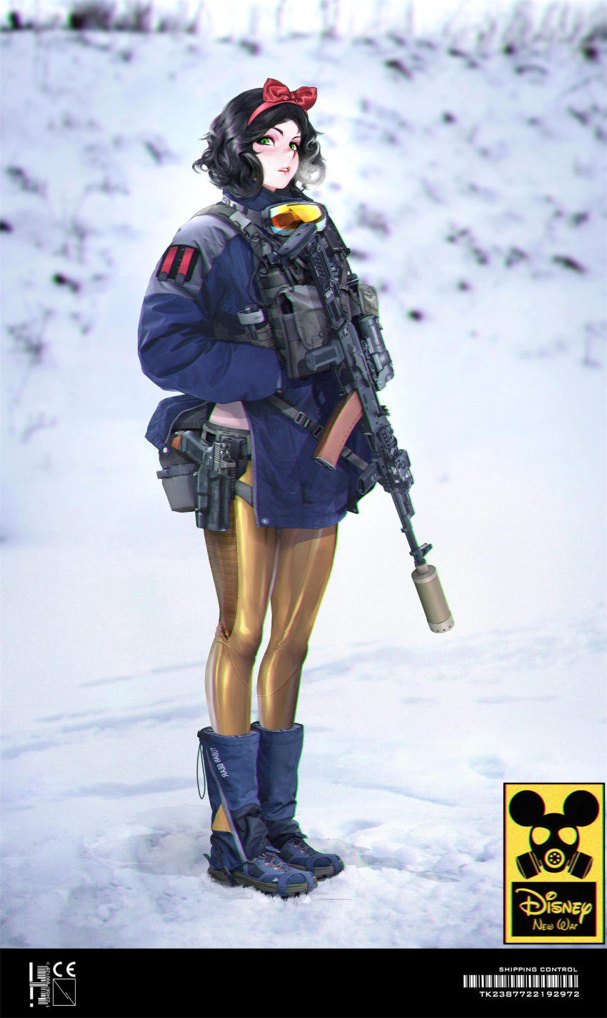 1girl, absurdres, artist_logo, bag, black_hair, blue_footwear, blue_jacket, boots