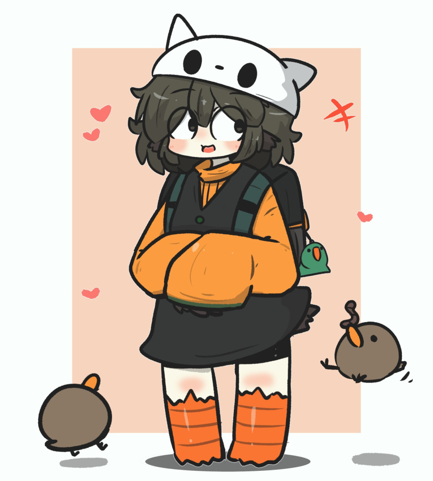 +++, 1girl, :d, animal, animal_ears, backpack, bag, bag_charm