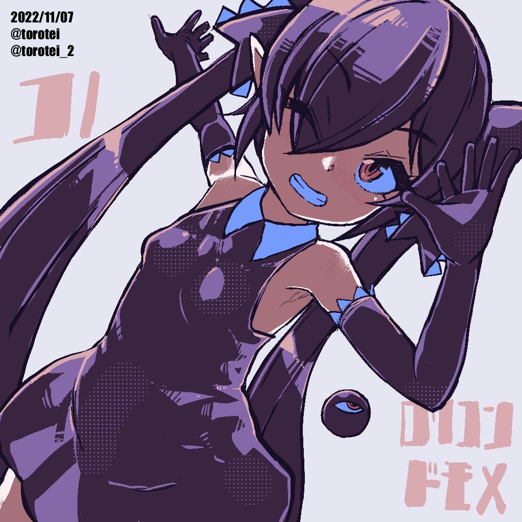 1girl, artist_name, backbeako, backbeard, black_dress, black_gloves, black_hair, black_ribbon