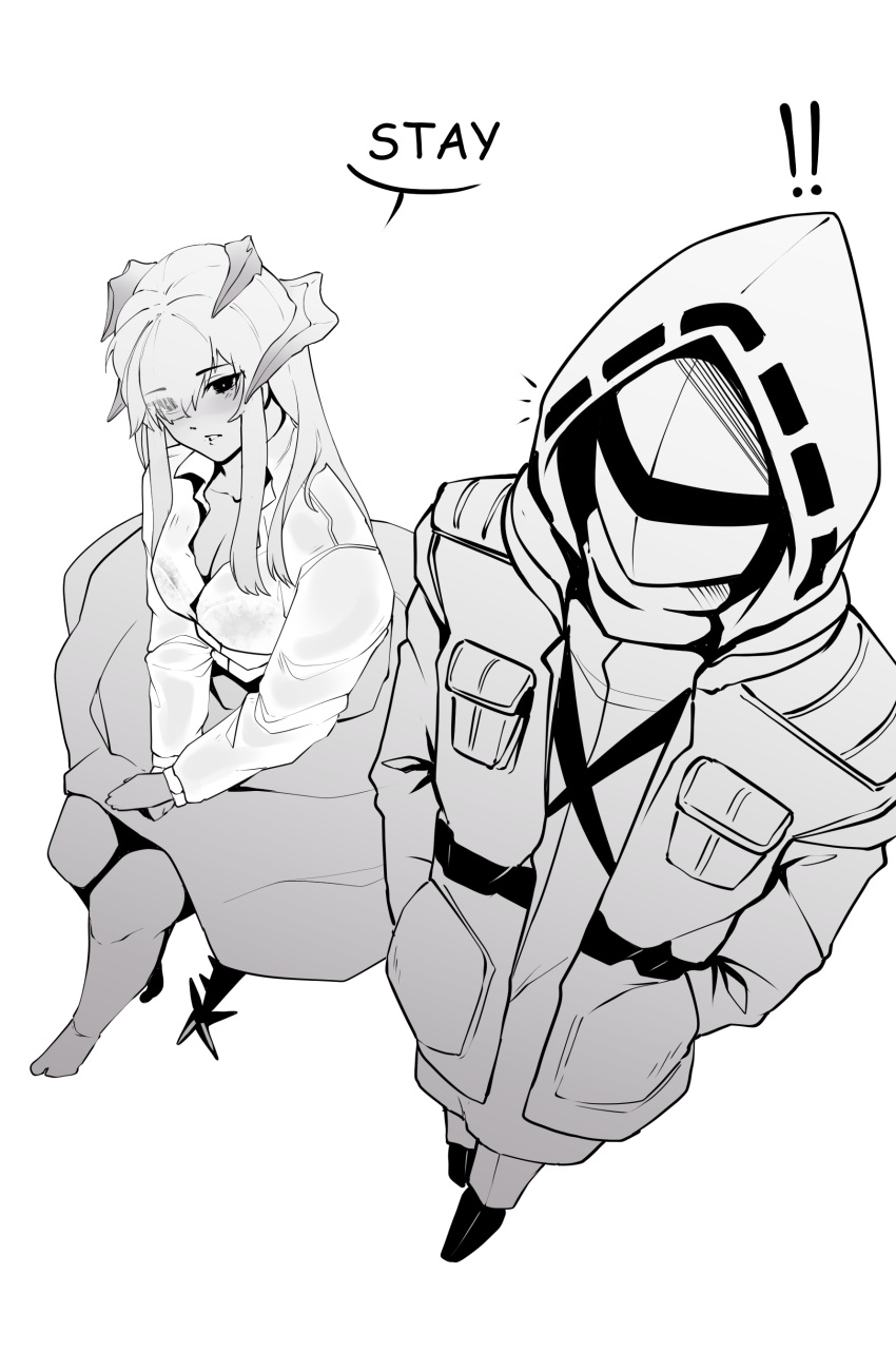 !, !!, 1girl, 1other, absurdres, arknights, bangs, blush