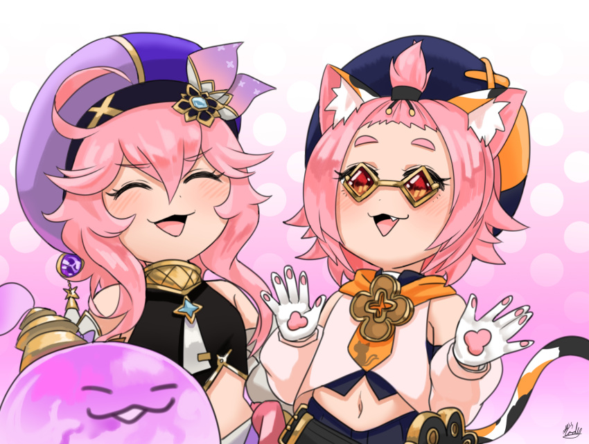 2girls, :3, :d, ^_^, ^o^, ahoge, animal_ears, bangs