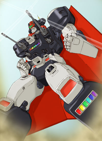 amiba00, bismarck_(mecha), clenched_hand, day, gun, mecha, no_humans, outdoors
