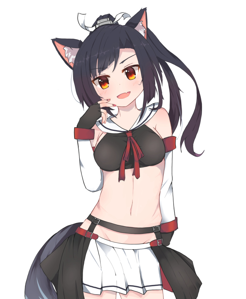 1girl, :d, animal_ears, azur_lane, bangs, belt, black_gloves, black_hair