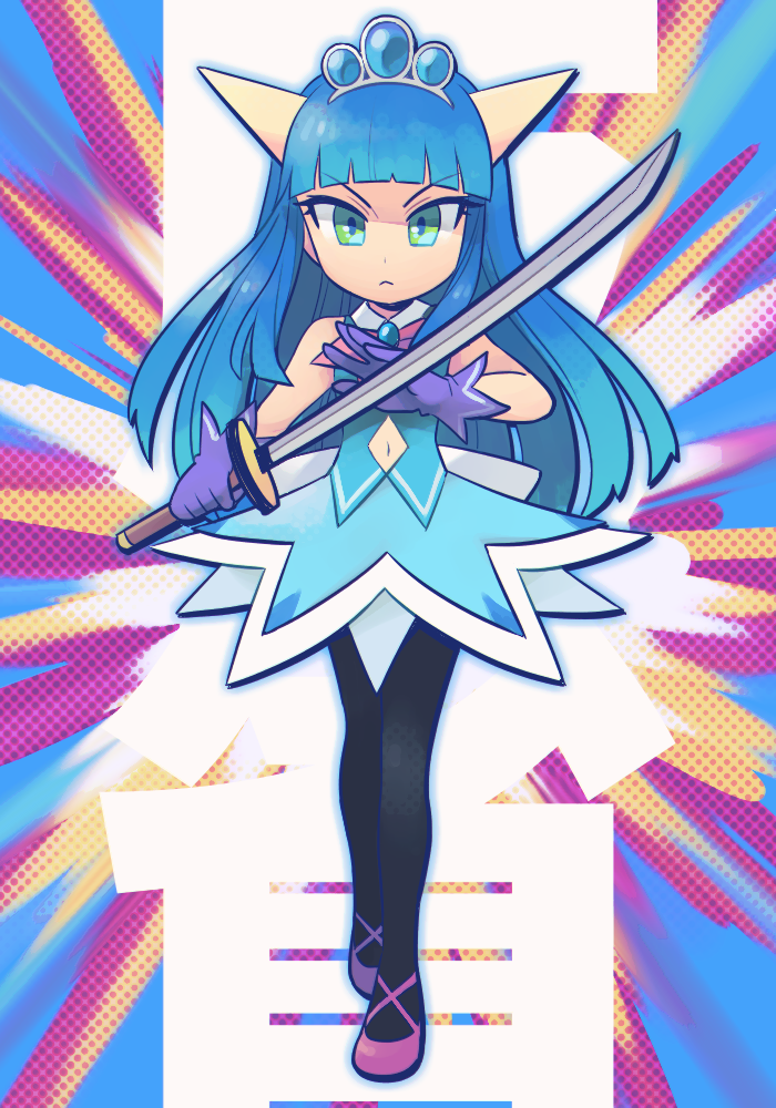 1girl, bangs, blue_dress, blue_eyes, blue_hair, blunt_bangs, clothing_cutout, dress