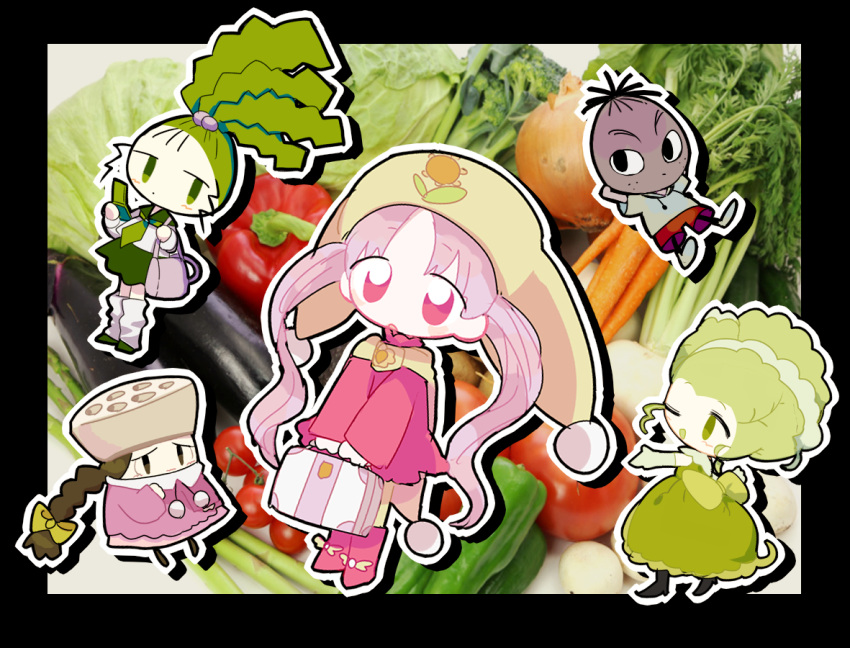 boots, cape, character_request, closed_mouth, commentary_request, dress, food, green_dress