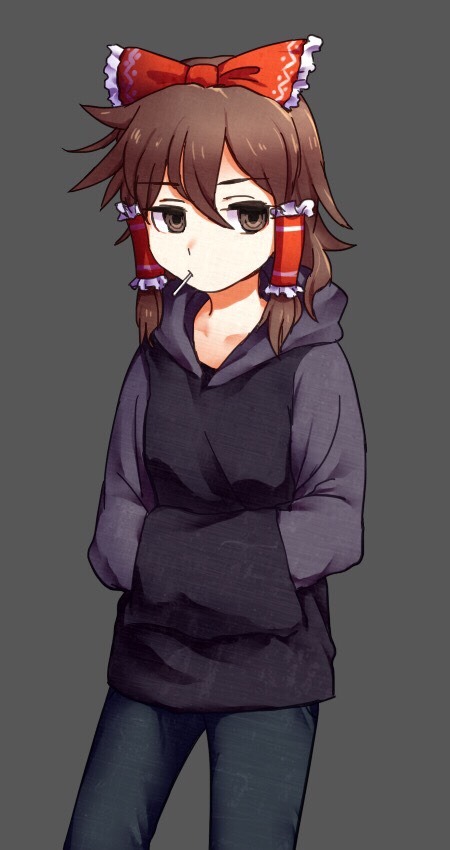 1girl, bangs, black_hoodie, bow, brown_eyes, brown_hair, cigarette, closed_mouth