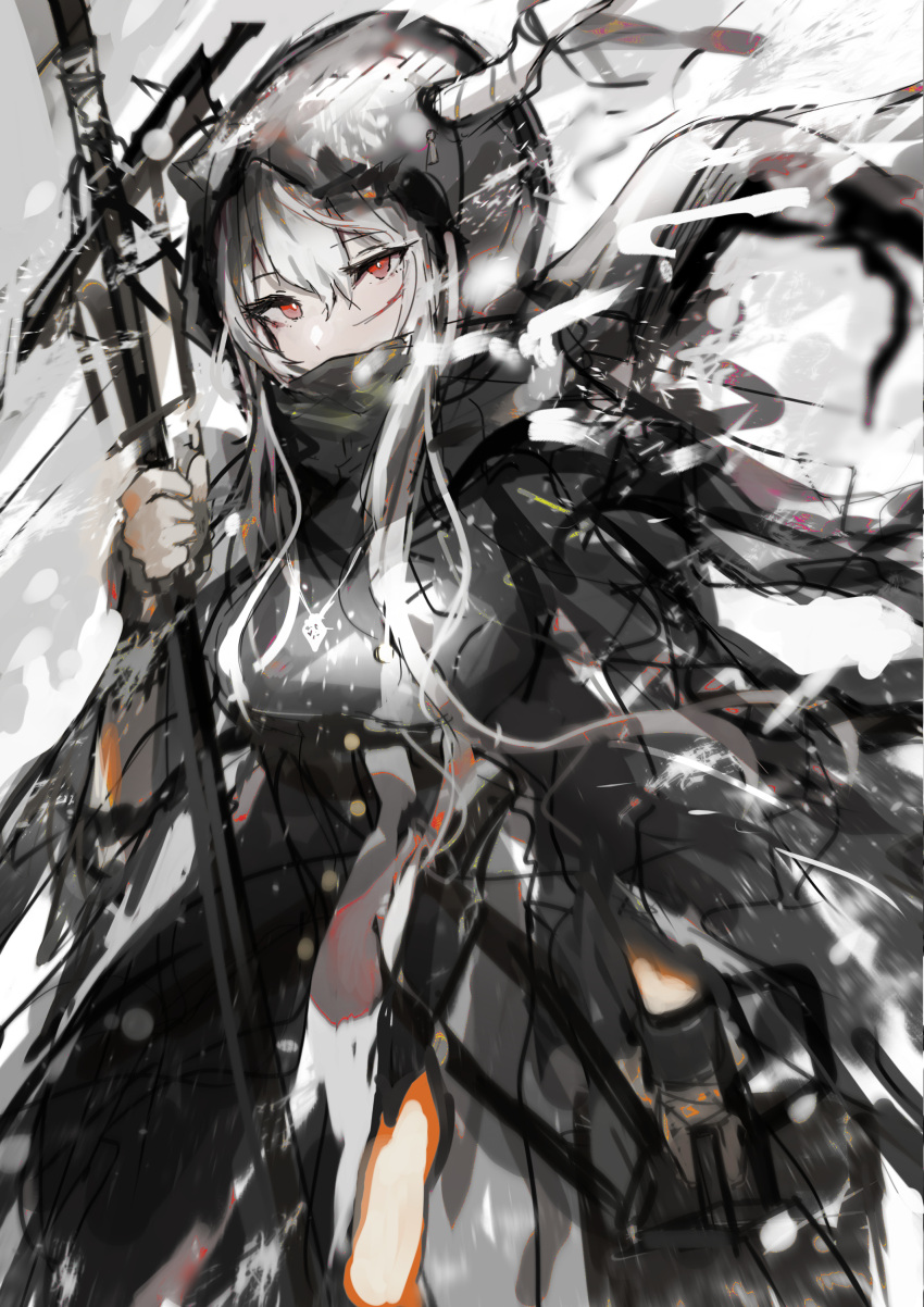 1girl, absurdres, arknights, bag, black_dress, blush, breasts, chuhaibane