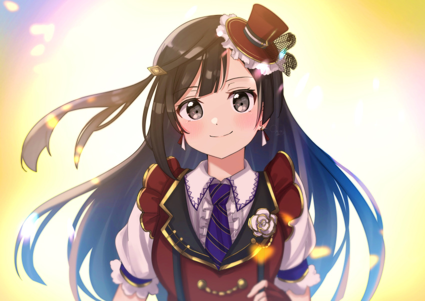 1girl, absurdres, bangs, black_eyes, black_hair, black_necktie, blush, center_frills