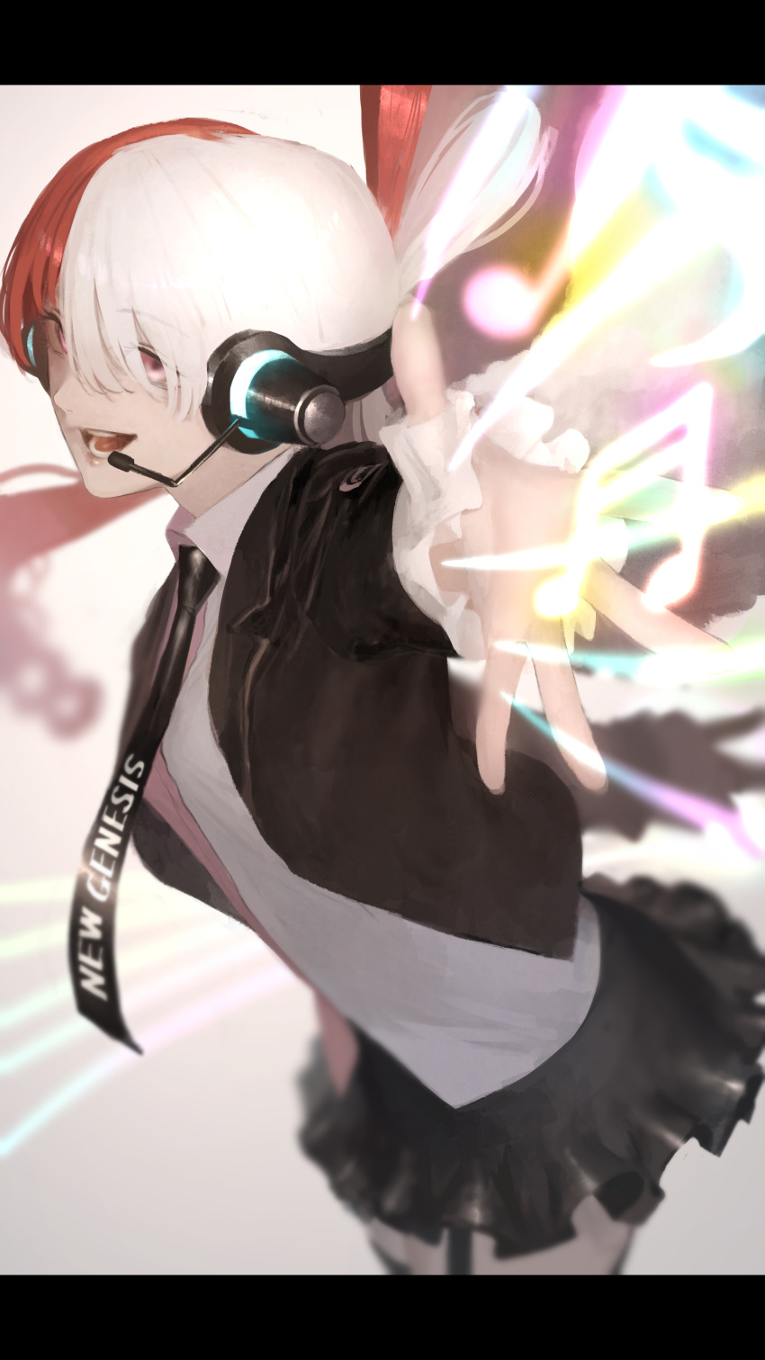 1girl, absurdres, black_jacket, black_necktie, black_skirt, collared_shirt, doya_(doya_oekaki), from_side