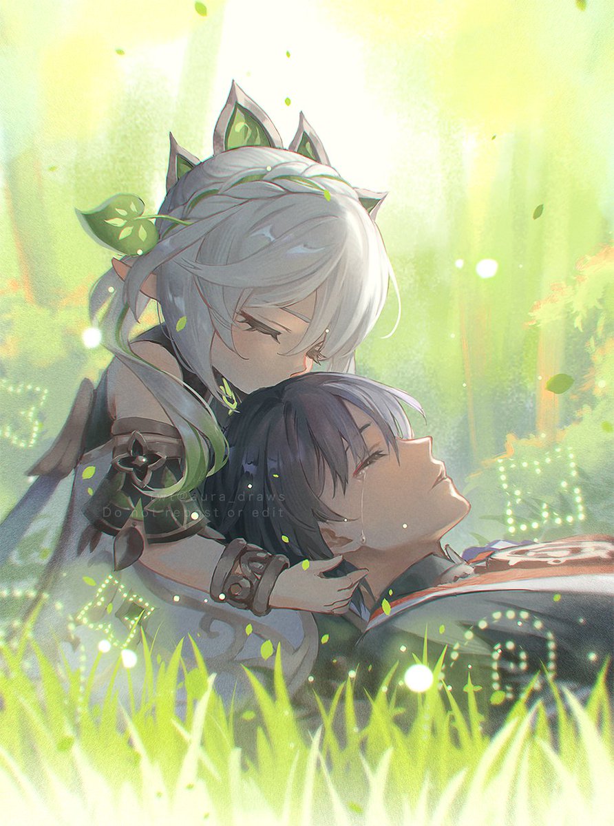 1boy, 1girl, aura_draws, bangle, blurry, blurry_background, bracelet, braid
