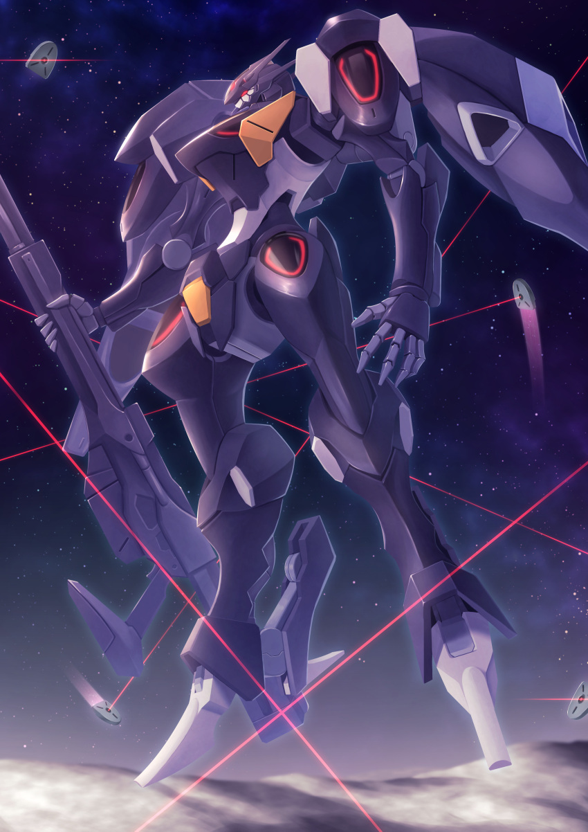 absurdres, beam_rifle, bit_(gundam), commentary, earth, energy_gun, floating, flying