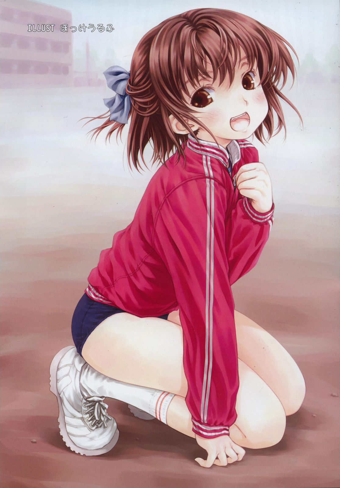 bloomers, bow, brown_eyes, brown_hair, buruma, comic_rin, focke_wulf, gym_uniform