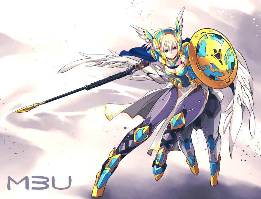 1girl, absurdres, android, armor, blonde_hair, blue_armor, blue_eyes, centaur