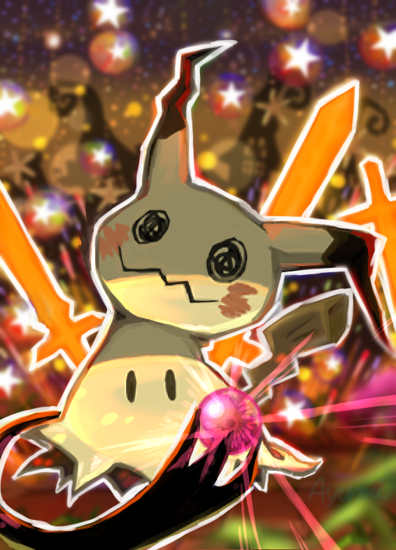 a_dec144, black_eyes, blurry, blurry_background, commentary_request, depth_of_field, holding, life_orb