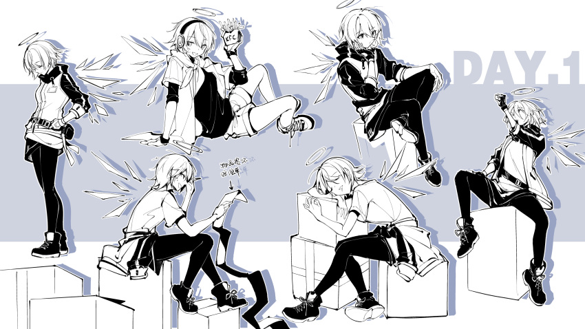 1girl, absurdres, ahoge, arknights, detached_wings, drooling, energy_wings, exusiai_(arknights)