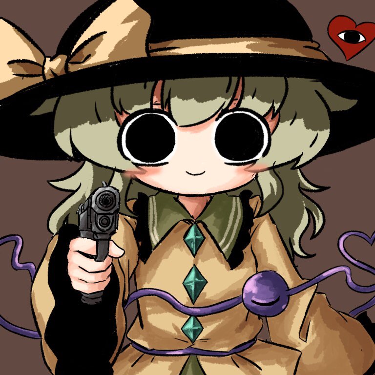 1girl, bangs, black_eyes, black_headwear, brown_background, closed_mouth, collared_shirt, commentary