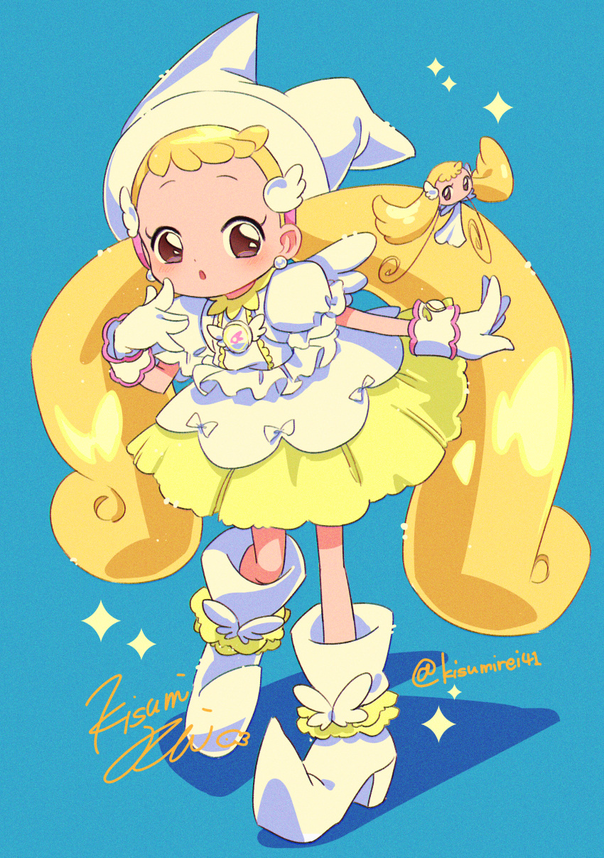 1girl, absurdres, blonde_hair, boots, dress, earrings, full_body, gloves