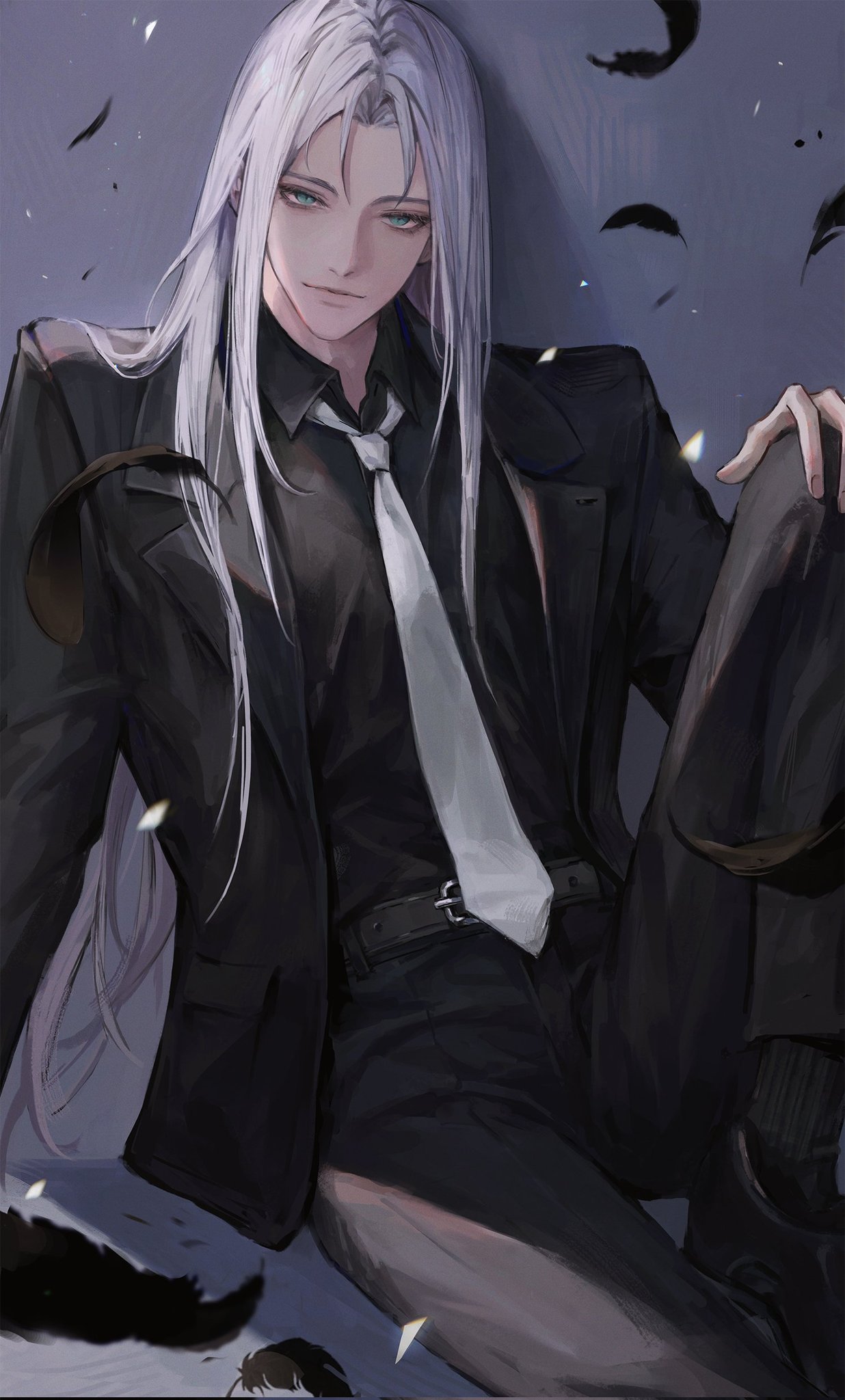 1boy, alternate_costume, aqua_eyes, bangs, belt, belt_buckle, bishounen, black_belt