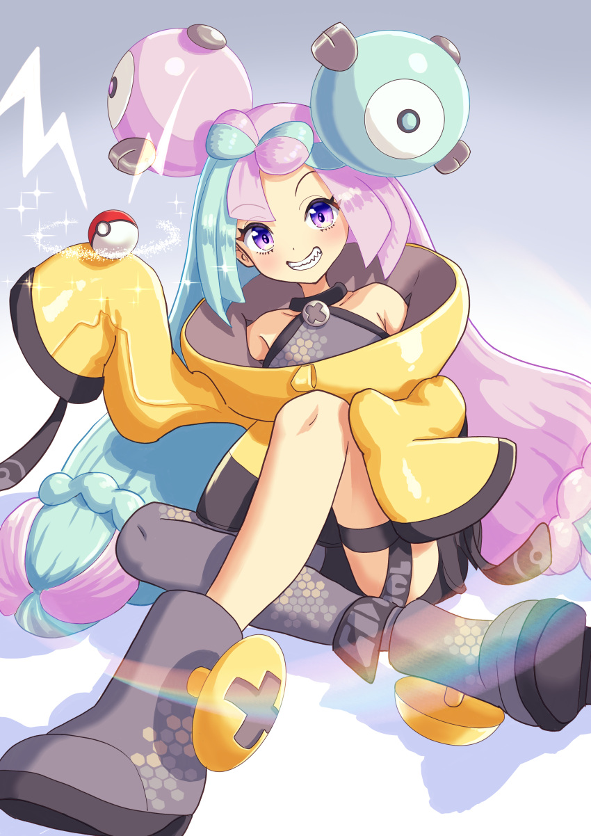 1girl, absurdres, armpits, bow-shaped_hair, character_hair_ornament, gradient, gradient_background, grey_pantyhose