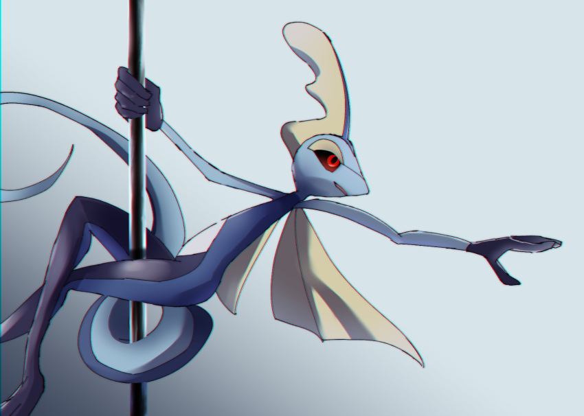 1other, arms_up, black_skin, blue_background, blue_skin, chromatic_aberration, colored_sclera, colored_skin