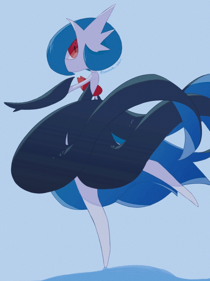 1girl, alternate_color, artist_name, bangs, bare_shoulders, black_dress, black_gloves, blue_background