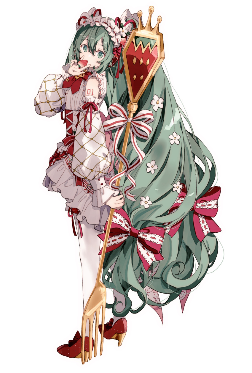 1girl, absurdres, bow, covering_mouth, detached_sleeves, dress, food, food-themed_clothes