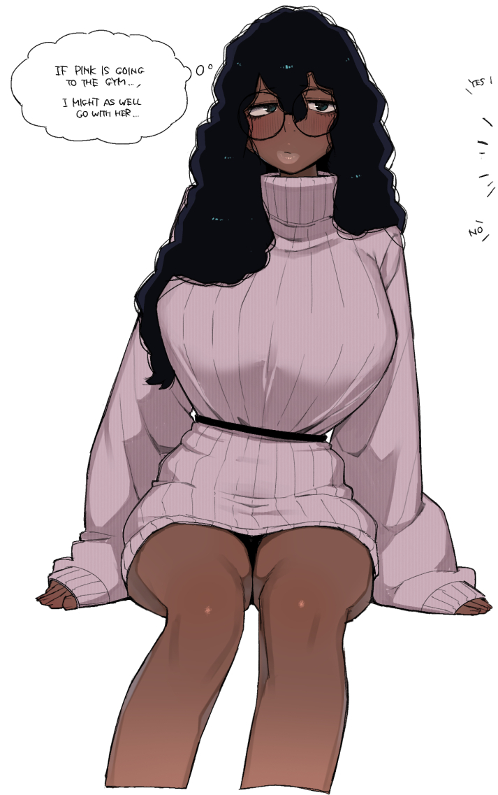1girl, black_hair, blue_eyes, blush, breasts, broccoli_(ohasi), dark-skinned_female, dark_skin