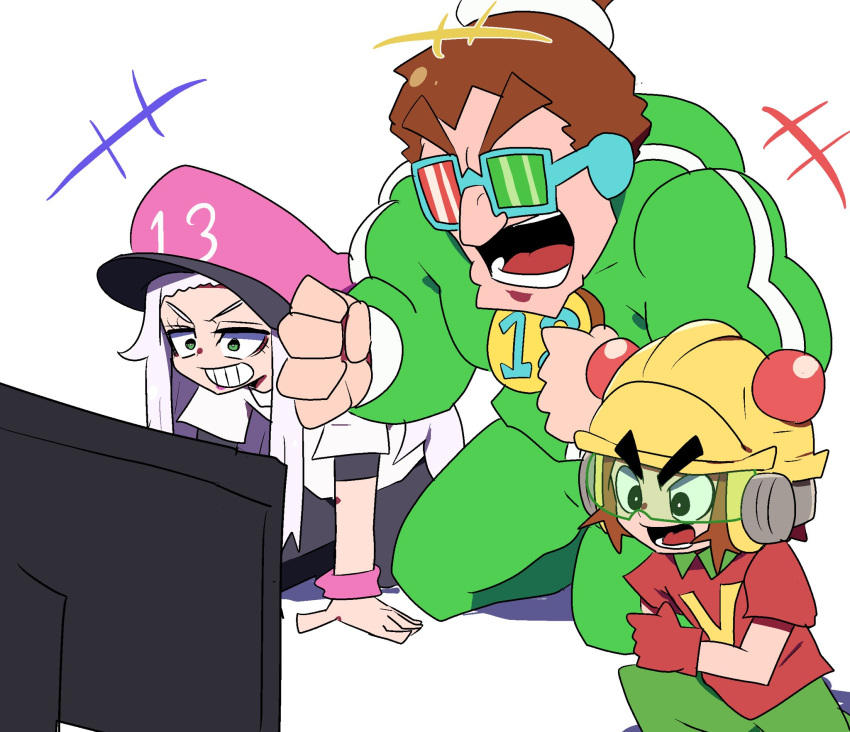 13-amp, 18-volt, 9-volt, chicken-rib, glasses, green_eyes, hat, helmet