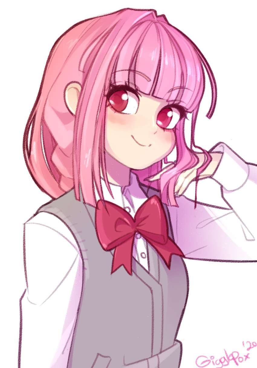 1girl, arm_at_side, bad_id, bad_tumblr_id, bangs, blunt_bangs, blush, bow