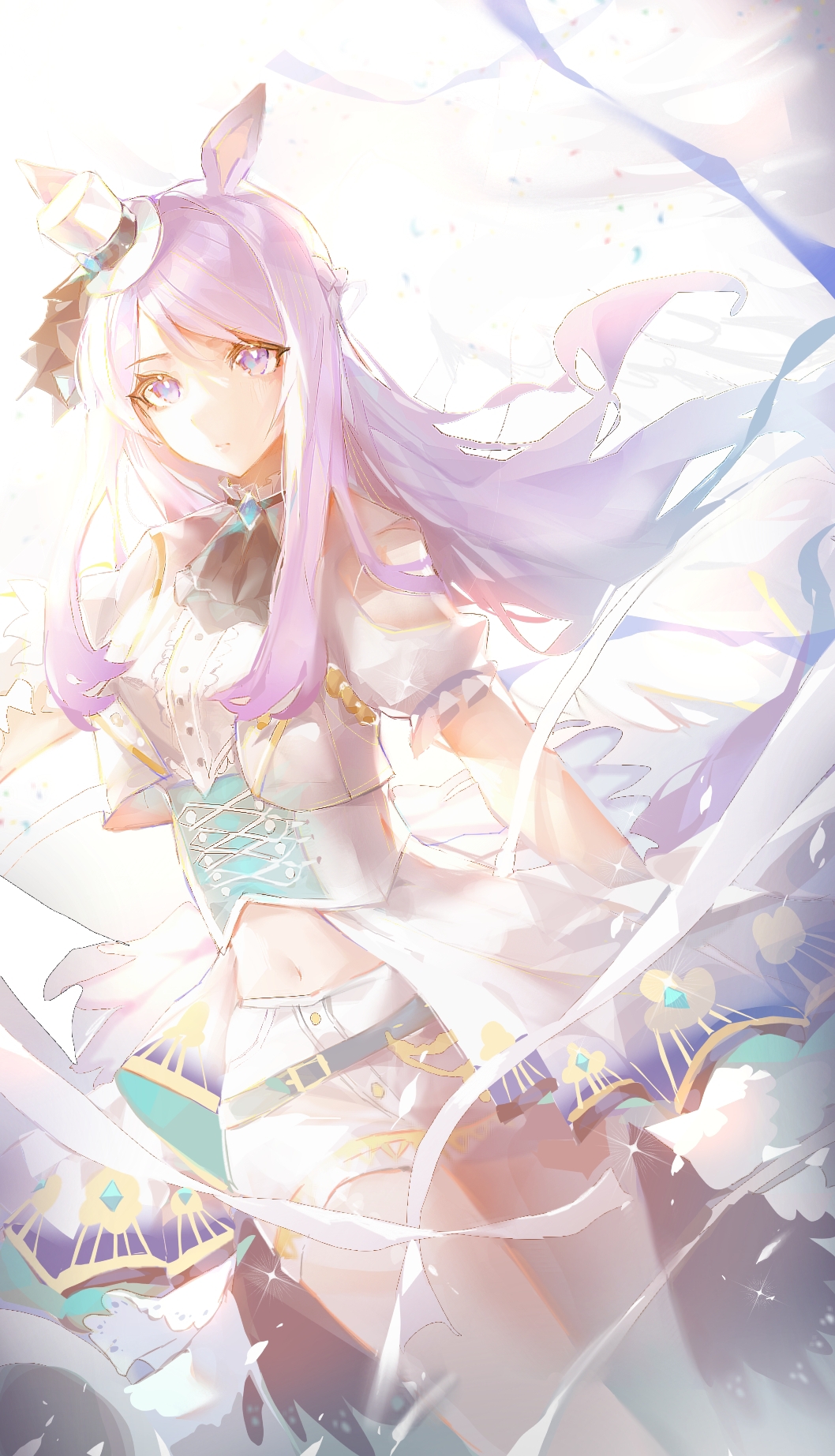 1girl, animal_ears, black_corset, closed_mouth, corset, cowboy_shot, expressionless, floating_hair