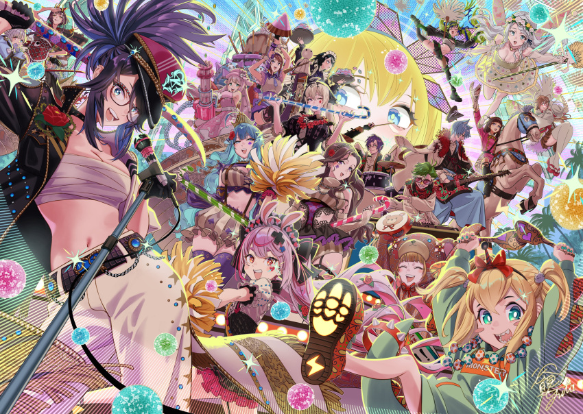 6+girls, absurdres, amano_pikamee, black_hair, black_hairband, blonde_hair, character_request, coat