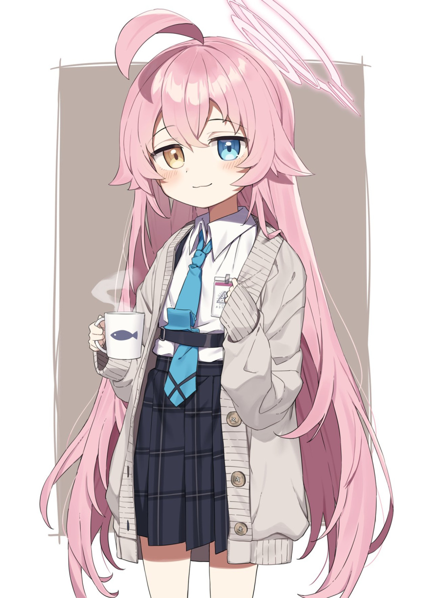 1girl, :3, ahoge, aqua_necktie, bangs, blue_archive, blue_eyes, blue_skirt
