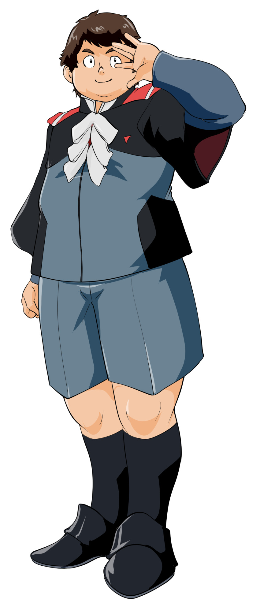 1boy, absurdres, asticassia_school_uniform, biscuit_griffon, black_socks, brown_hair, cosplay, elan_ceres