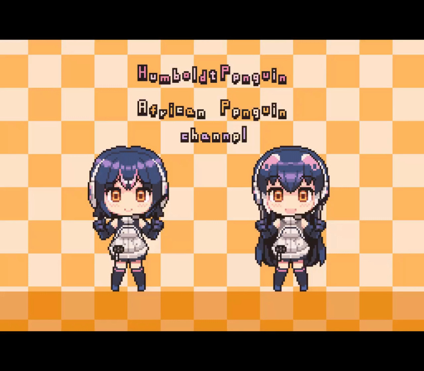 1girl, african_penguin_(kemono_friends), animal_ears, animated, black_eyes, black_gloves, black_hair, chibi