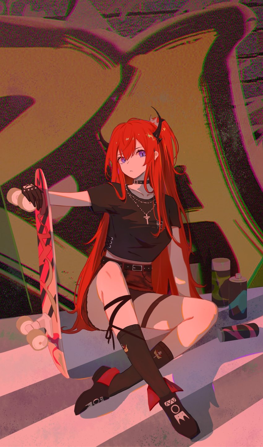 1girl, :/, absurdres, arknights, arm_support, black_choker, black_footwear, black_gloves